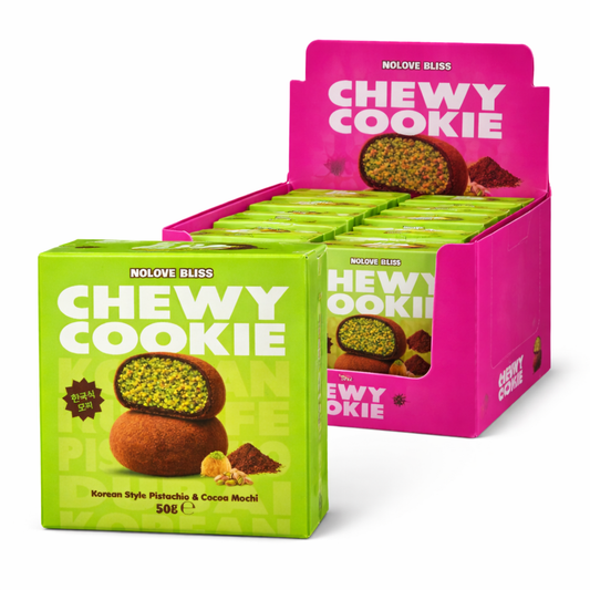NOLOVE BLISS Chewy Cookie Pistachio Cocoa Mochi 50g – koreanischer Soft Cookie im Display