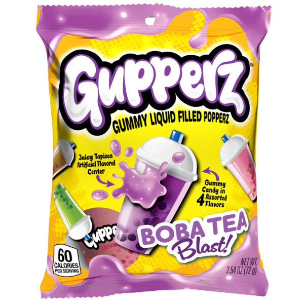 Gupperz Boba Tea Blast 72 g – flüssig gefüllte Gummibonbons im Bubble-Tea-Geschmack, farbenfrohe Verpackung